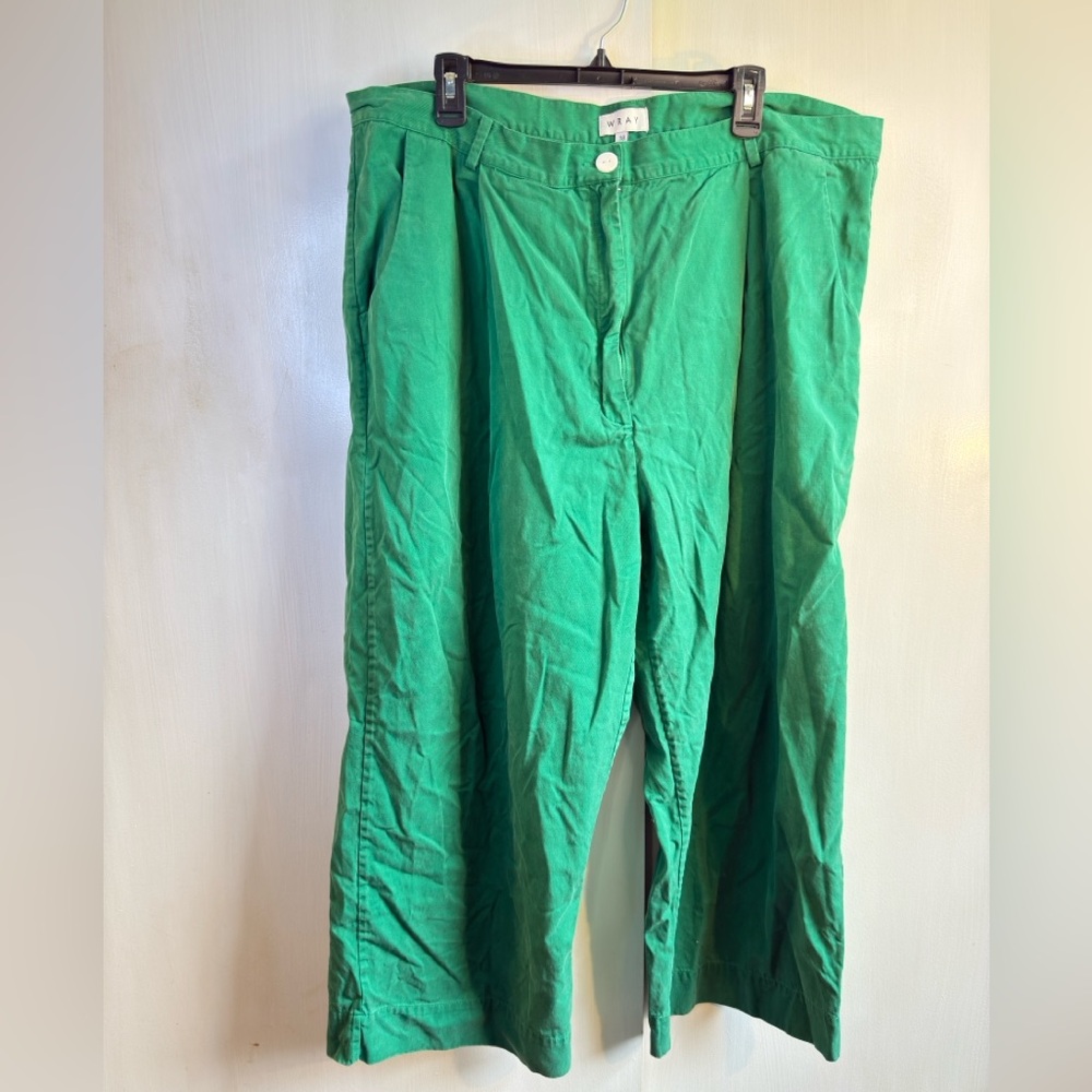 Wray - Wide Leg Cotton Blend Pants in Bright Green
